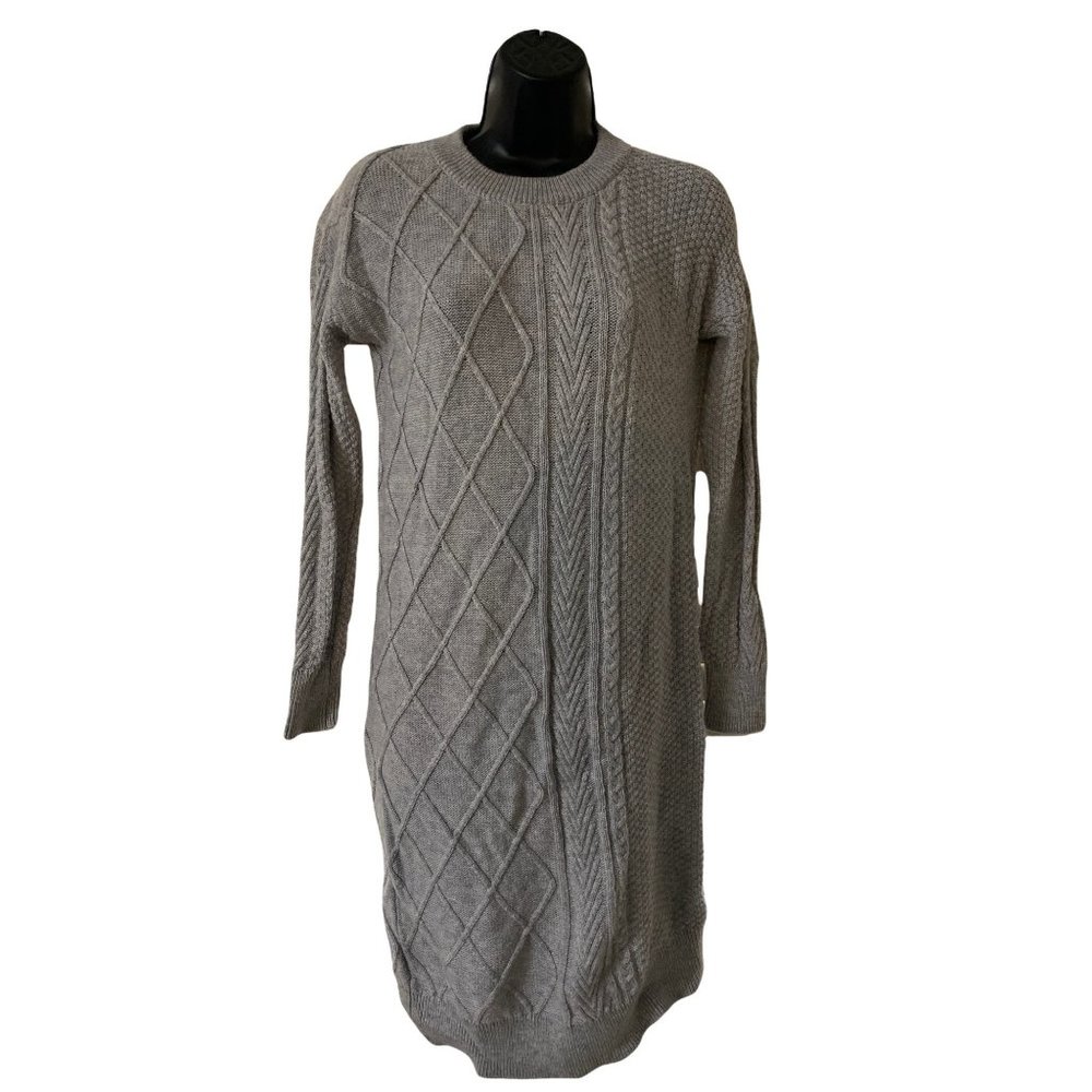 Saks Fifth Ave M Gray Wool Blend Crew Neck Sweater Dress